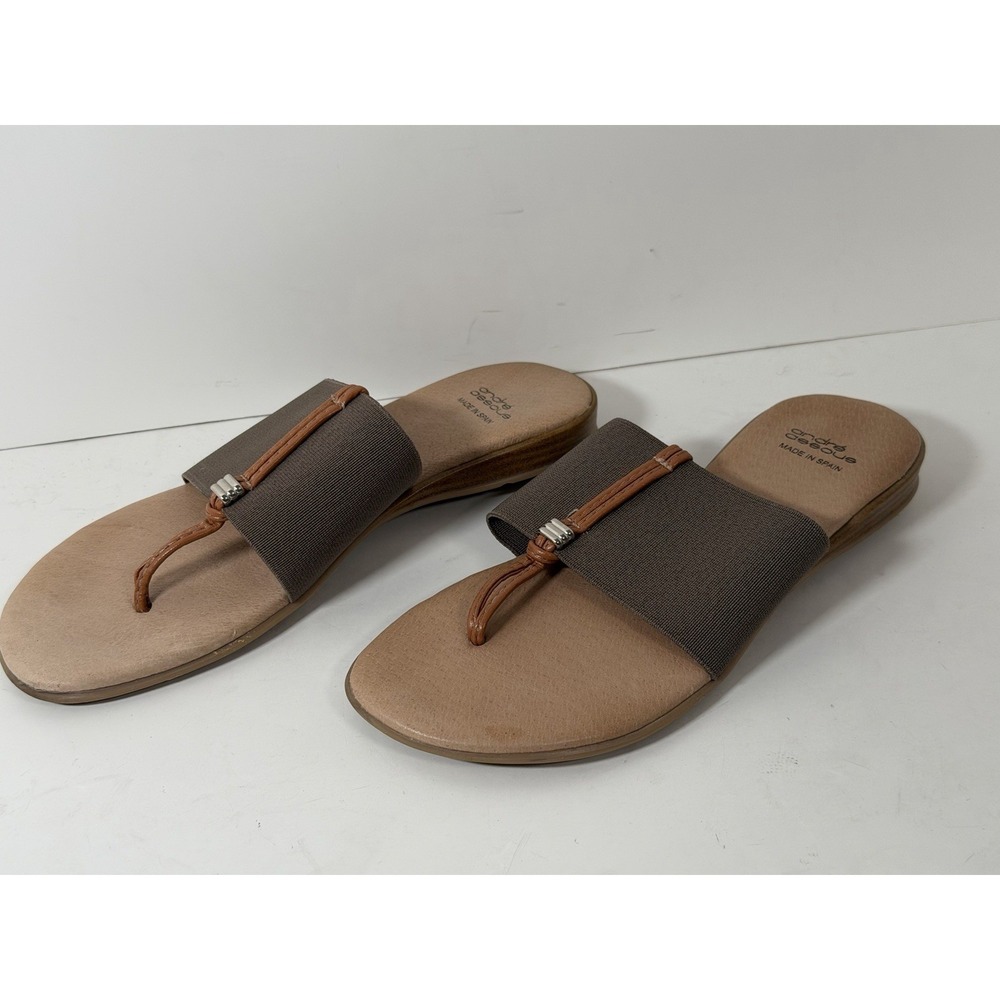 Andre Assous, Women's Nice thong sandals, Taupe & Brown, Size 37/US7
